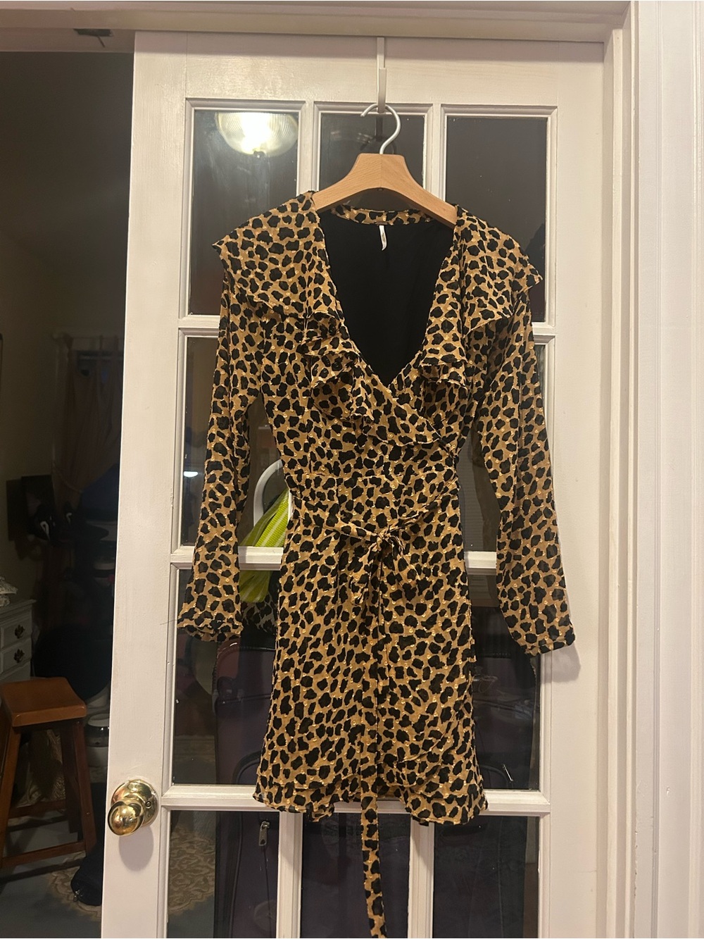Free People Leopard Wrap Dress in Tan and Black